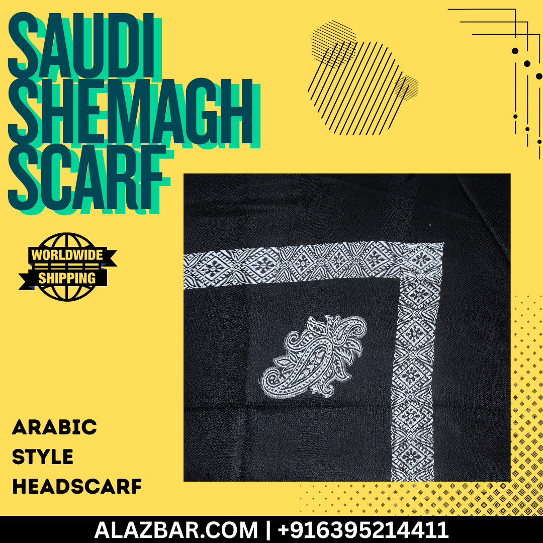 AL-AZBAR Saudi Shemagh Scarf Black – Premium Arabic Style Headscarf Trending Middle East Fashion Worldwide Shipping