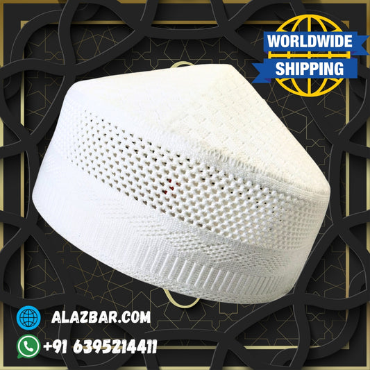 AZIZ Muslim Namaz Cap ( topi ) in 4 Colour's White, Black, Green, Blue by AL-AZBAR