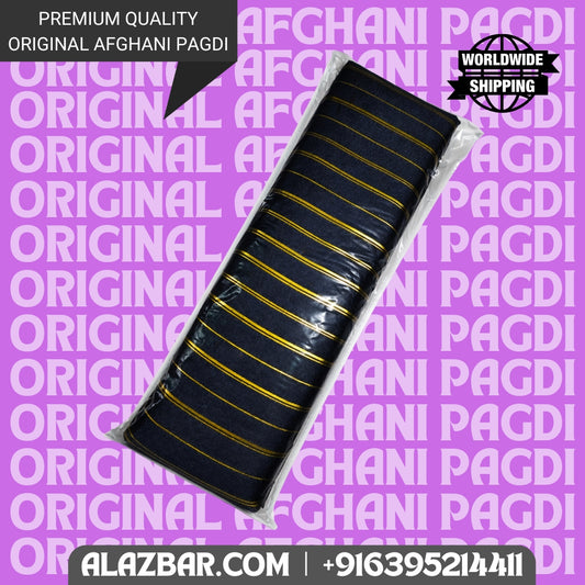 Afghani Original BLACK colour pagdi with golden line's Turban, Amama, Safa | 5 meter | by AL-AZBAR
