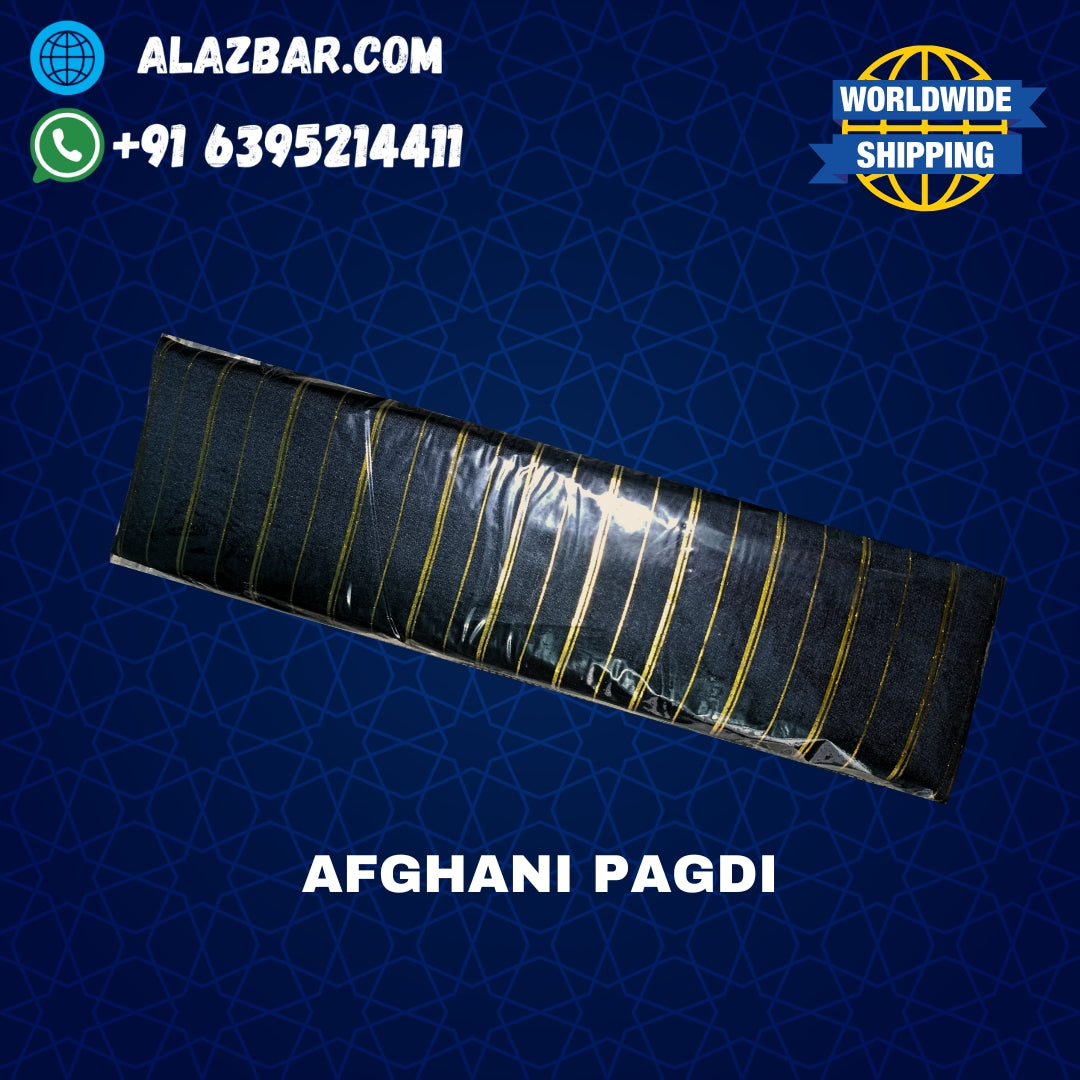 Afghani Original BLACK colour pagdi with golden line's Turban, Amama, Safa | 5 meter | by AL-AZBAR