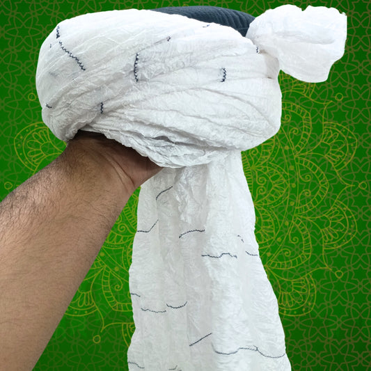 Afghani White Crinkle Fabric Turban for Men - Handmade Pagdi, Amama, Safa | Authentic Islamic Headwear | Premium Quality & Worldwide Shipping | AL-AZBAR