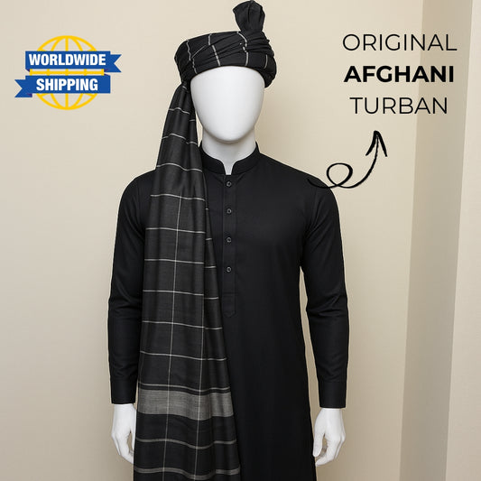 Afghani Original Black Colour pagdi Turban, Amama, Safa 5 meter lenght ONLY FABRIC BY AL-AZBAR