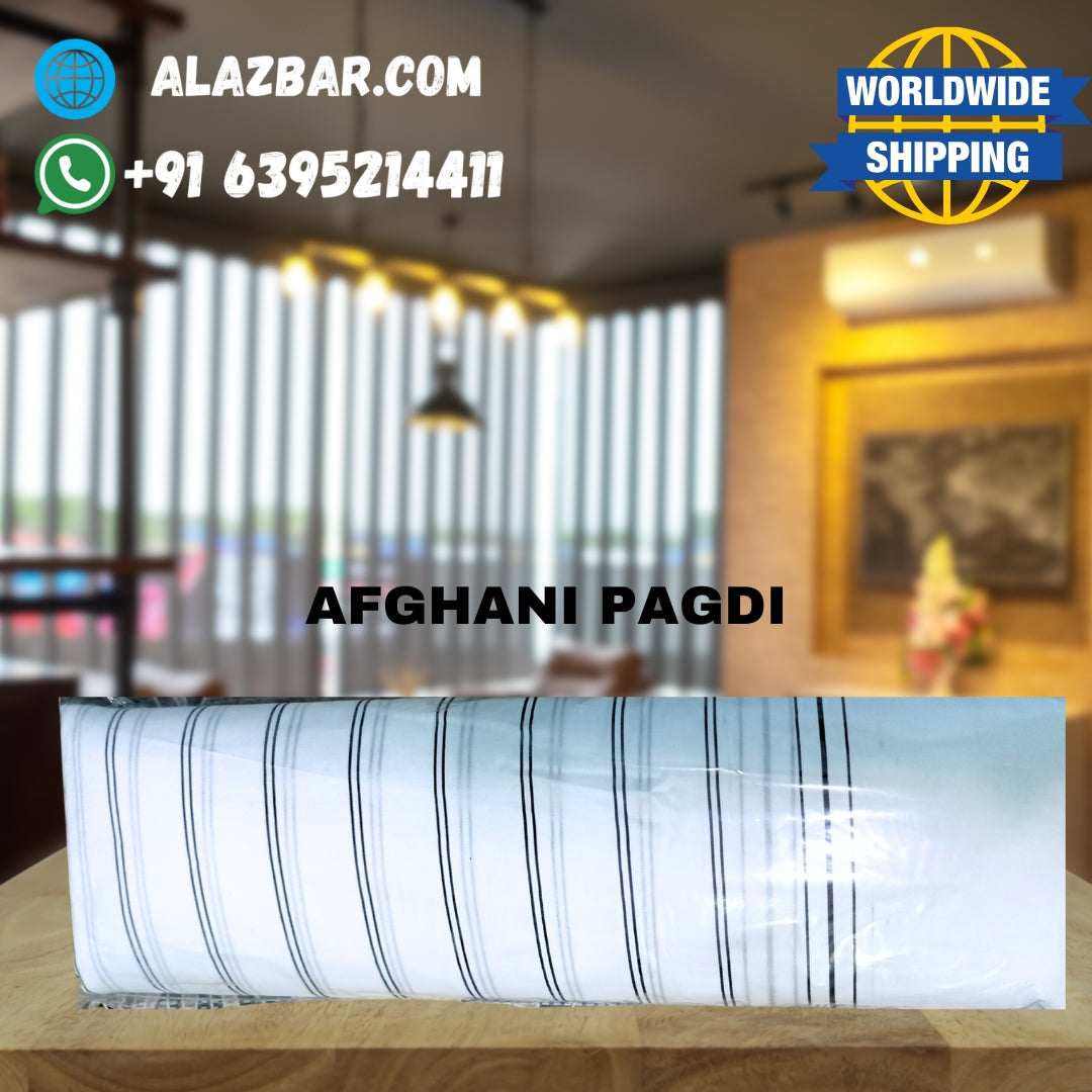 Afghani Original White With Black Lines Pagdi, Safa, Amama 5 meter lenght ONLY FABRIC by AL-AZBAR
