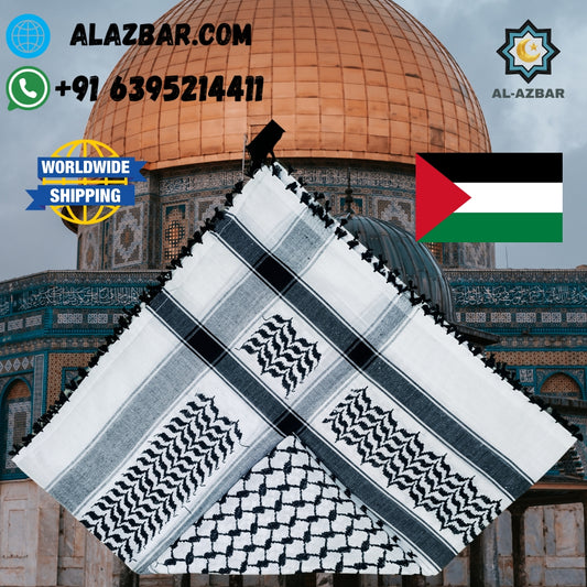 Palestine Famous White Shemagh with Black Pattern | Traditional Keffiyeh by AL-AZBAR