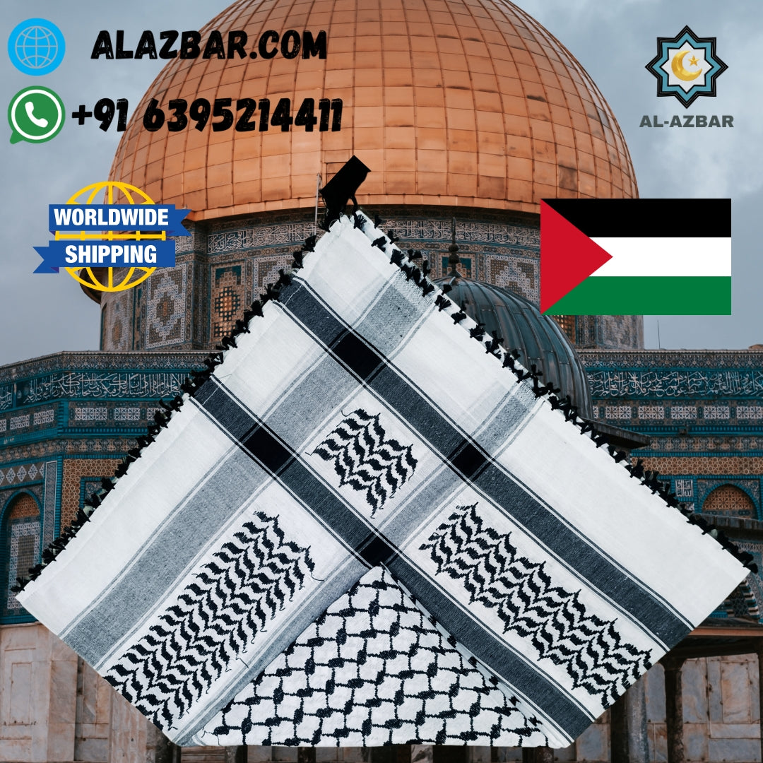 Palestine Famous White Shemagh with Black Pattern | Traditional Keffiyeh by AL-AZBAR