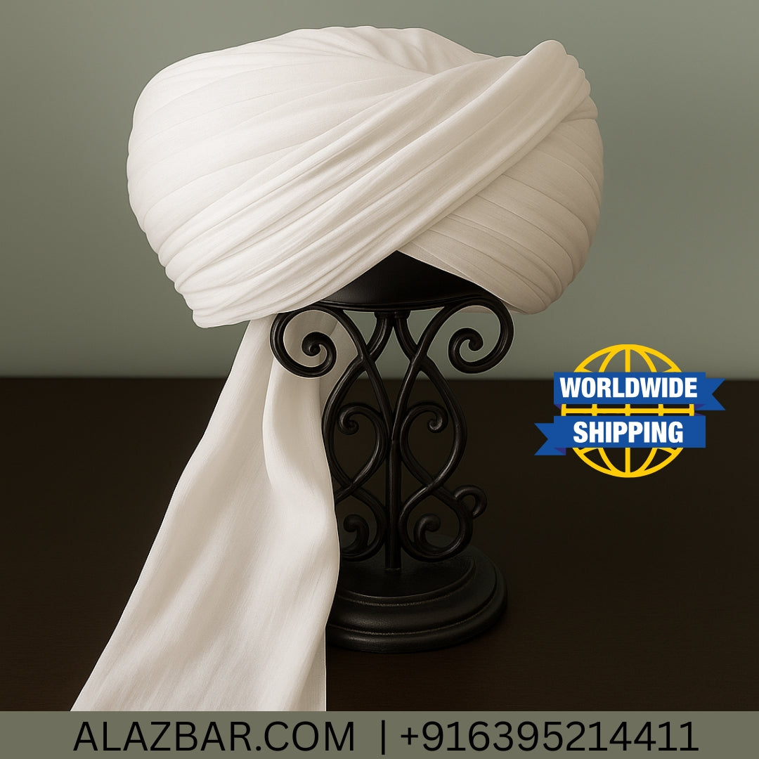 Pure Cotton Milky White Islamic Amama Fabric | Safa, Pagdi, Turban | 3 To 8 Meter Lenght, From AL AZBAR