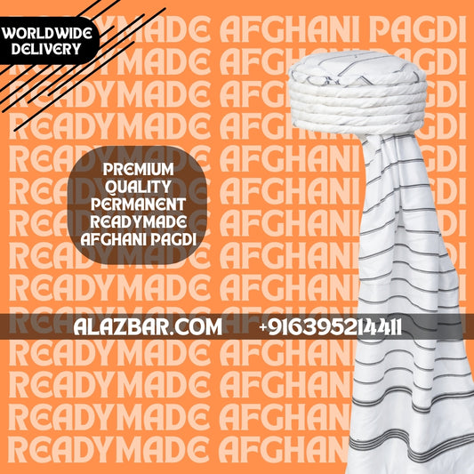 Ready-Made Afghani Pagdi White Permanent Tied Afghan Turban Premium Islamic Headwear Worldwide Delivery AL-AZBAR