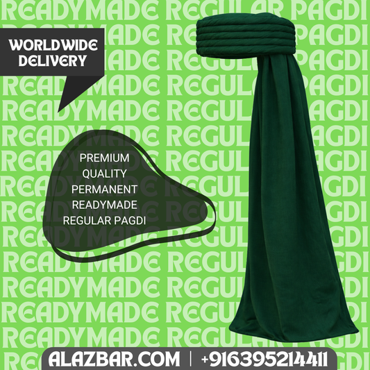 Ready-Made Regular Pagdi Dark Green Permanent Tied Islamic Turban Premium Quality Worldwide Delivery AL-AZBAR