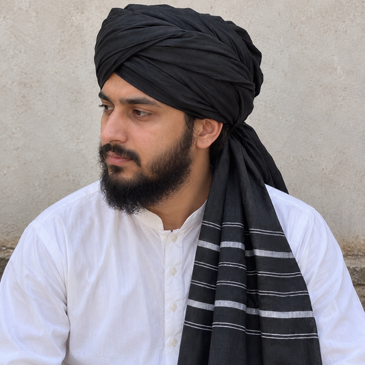 AFGHANI BLACK AMAMA – SAFA – PAGDI | 3.5 METER PREMIUM COTTON | ONLY FABRIC | SUPER QUALITY – AL AZBAR
