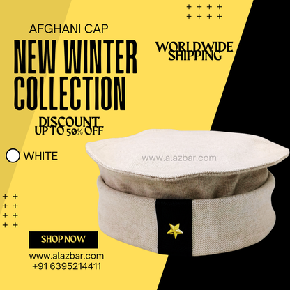 AFGHANI WINTER CAP | NEW WINTER COLLECTION | BEST AUTHENTIC QUALITY | WHITE COLOUR | AFGHANI NAMAZ CAP | FROM AL-AZBAR