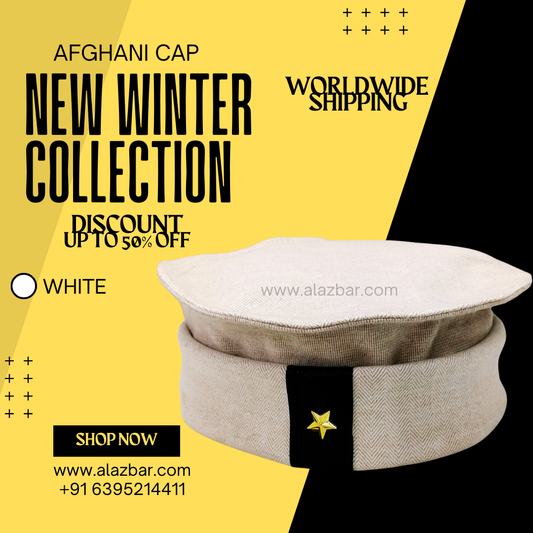 AFGHANI WINTER CAP | NEW WINTER COLLECTION | BEST AUTHENTIC QUALITY | WHITE COLOUR | AFGHANI NAMAZ CAP | FROM AL-AZBAR