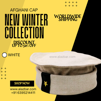 AFGHANI WINTER CAP | NEW WINTER COLLECTION | BEST AUTHENTIC QUALITY | WHITE COLOUR | AFGHANI NAMAZ CAP | FROM AL-AZBAR