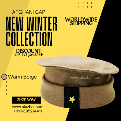 AFGHANI WINTER CAP | NEW WINTER COLLECTION | BEST AUTHENTIC QUALITY | WARM BEIGE COLOUR | AFGHANI NAMAZ CAP | FROM AL-AZBAR