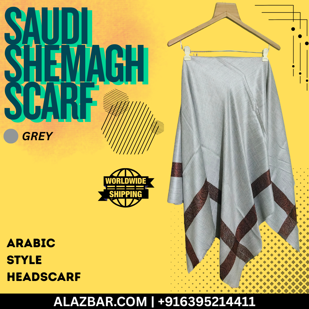 AL-AZBAR Saudi Shemagh Scarf Grey – Premium Arabic Style Headscarf | Middle East Trend | Worldwide Shipping