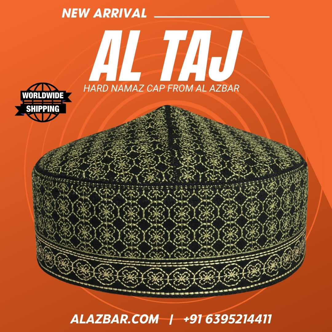 AL TAJ Series Green Muslim Namaz Cap (54/21) by AL-AZBAR | Premium Prayer Topi | Breathable Fabric | 3 Inch Regular Height