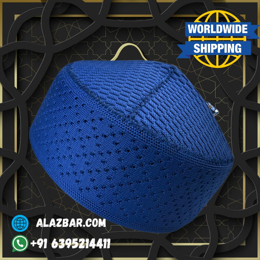 AZIZ Muslim Namaz Cap ( topi )  in 4 Colour's White, Black, Green, Blue by AL-AZBAR