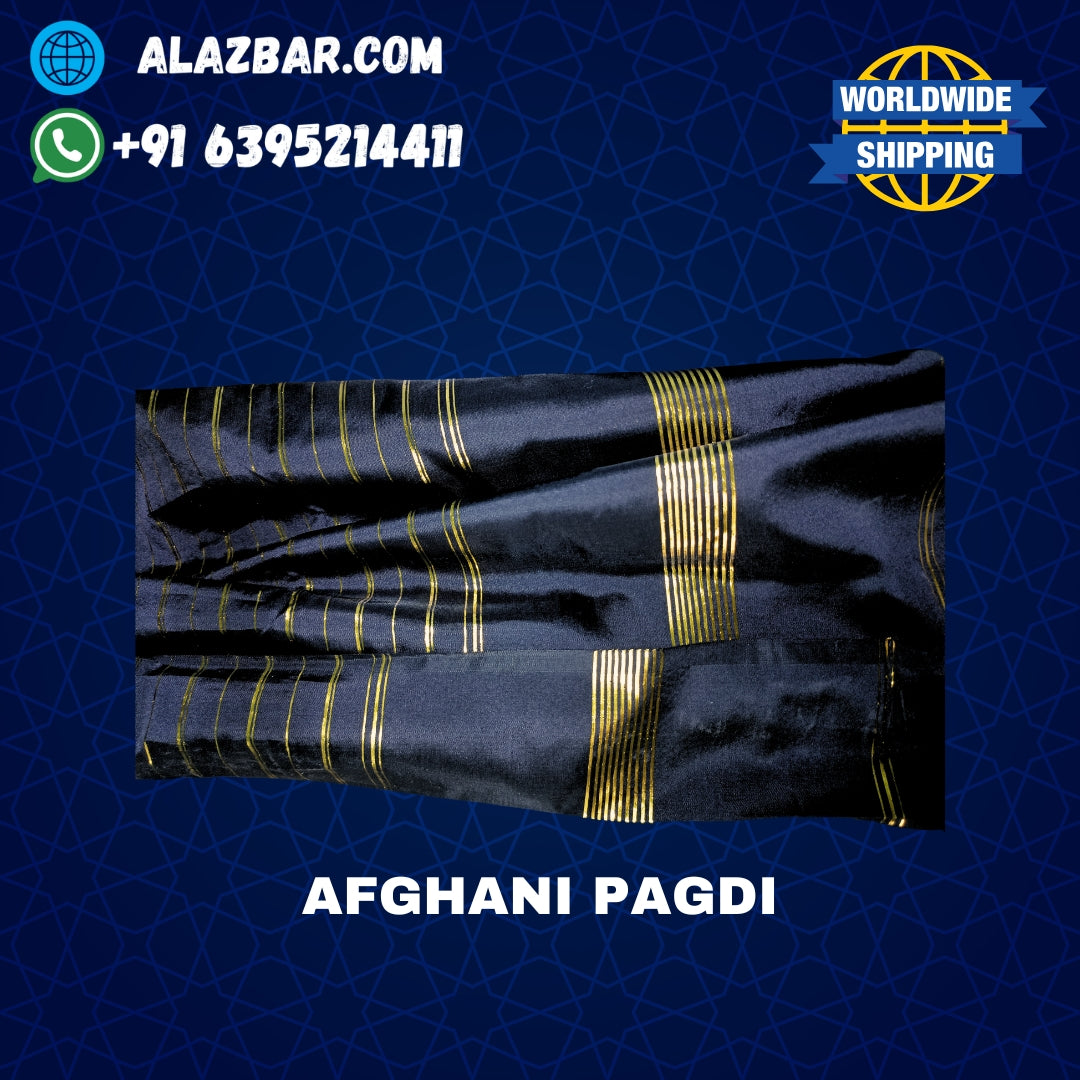 Afghani Original BLACK colour pagdi with golden line's   Turban, Amama, Safa  | 5 meter | by AL-AZBAR