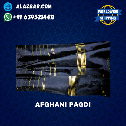 Afghani Original BLACK colour pagdi with golden line's   Turban, Amama, Safa  | 5 meter | by AL-AZBAR