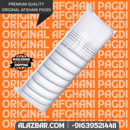 Afghani Original White With Black Lines Pagdi, Safa, Amama 5 meter lenght ONLY FABRIC by AL-AZBAR