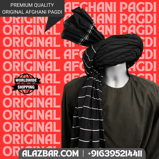 Afghani Original Black Colour pagdi Turban, Amama, Safa 5 meter lenght ONLY FABRIC BY AL-AZBAR