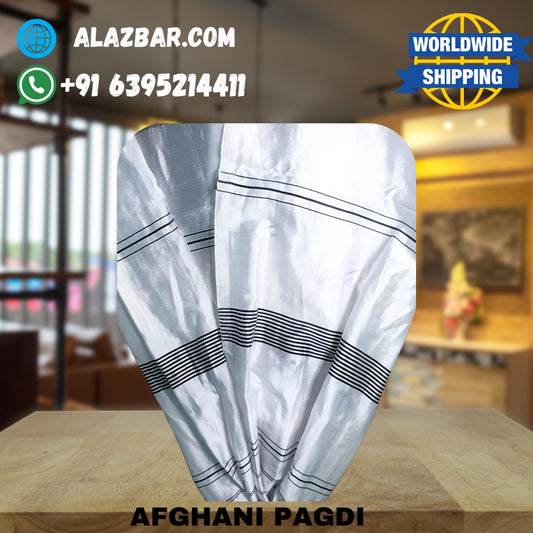 Afghani Original White With Black Lines Pagdi, Safa, Amama 5 meter lenght ONLY FABRIC by AL-AZBAR