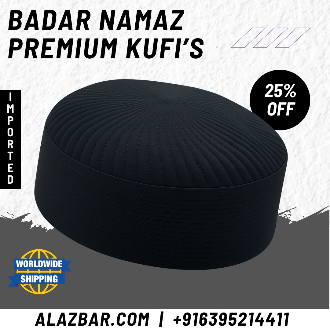Badar Kufi Cap (Black Namaz Topi) – Premium Imported Prayer Hat | AL AZBAR – India's #1 Islamic Store