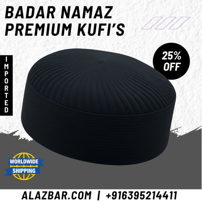 Badar Kufi Cap (Black Namaz Topi) – Premium Imported Prayer Hat | AL AZBAR – India's #1 Islamic Store