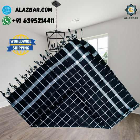 Black Shemagh with White Check | Classic Muslim Scarf Rumaal by AL-AZBAR