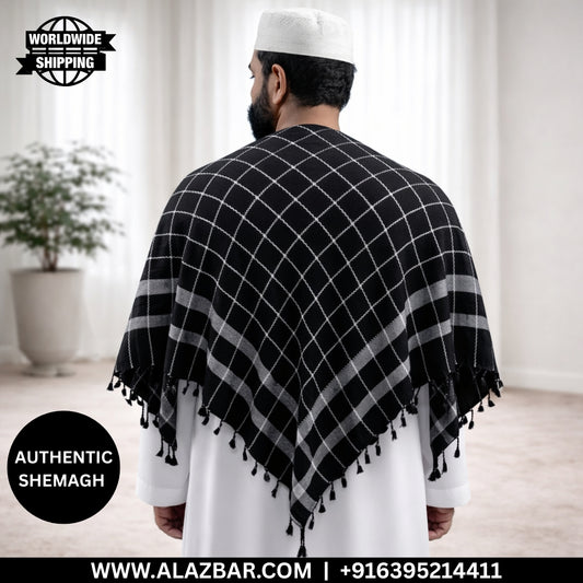 Black Shemagh with White Check by AL-AZBAR  Classic Muslim Scarf Rumaal  Premium Arab Keffiyeh for Men  Traditional Islamic Headscarf