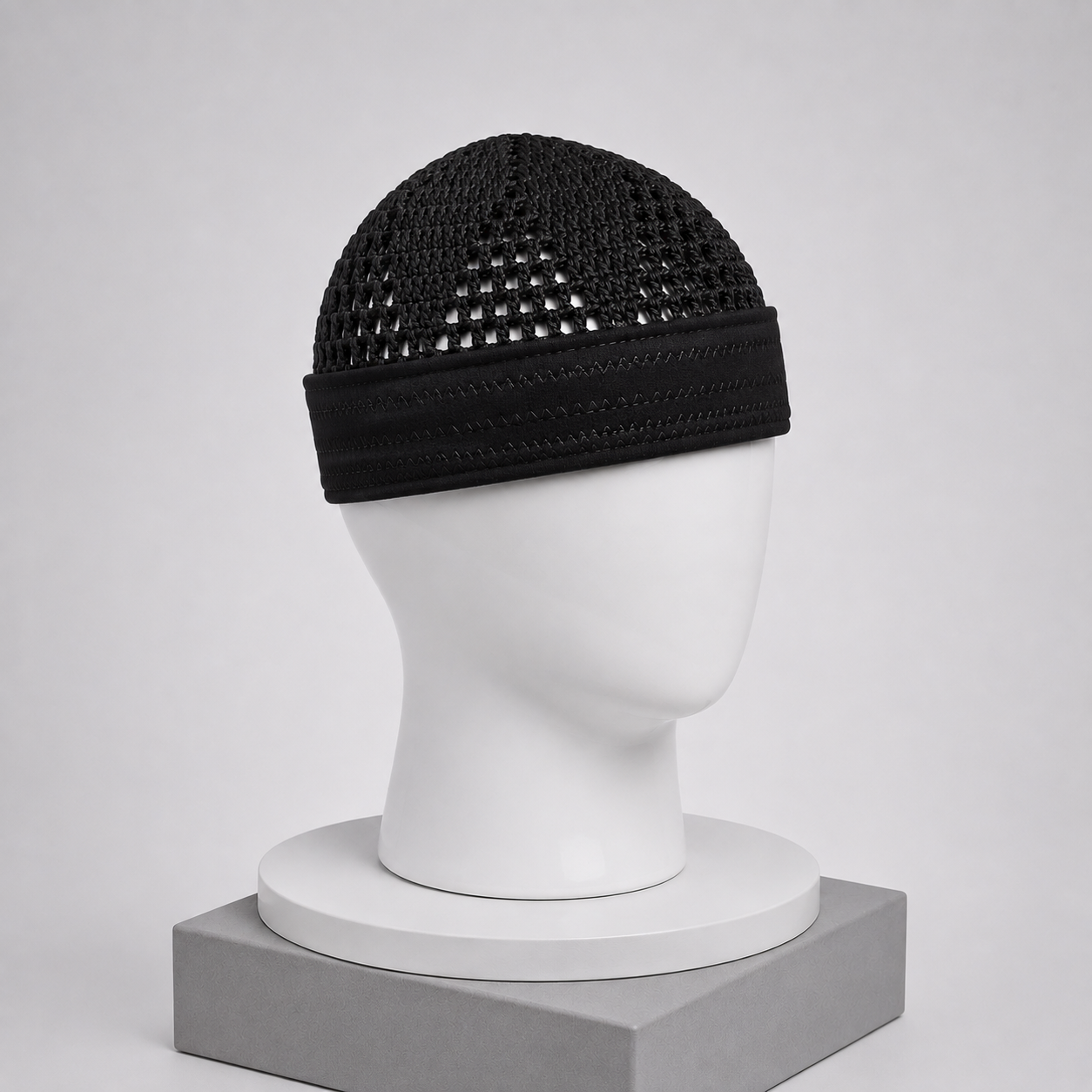 Damishq Cap Black Crochet Muslim Prayer Cap D006 – AL AZBAR
