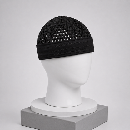 Damishq Cap Black Crochet Muslim Prayer Cap D006 – AL AZBAR