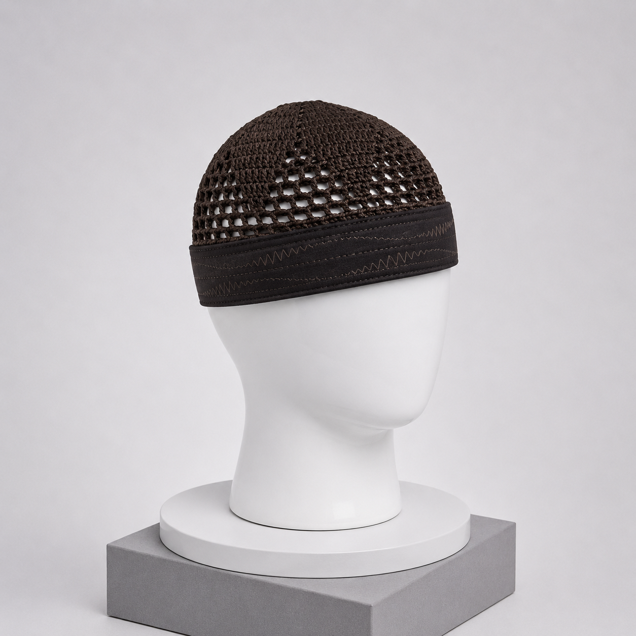 Damishq Cap Dark Brown Crochet Muslim Prayer Cap D007 – AL AZBAR