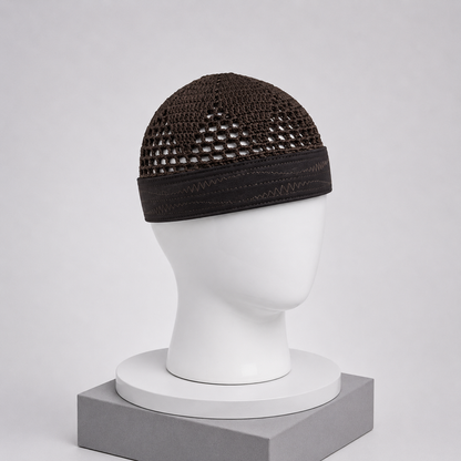 Damishq Cap Dark Brown Crochet Muslim Prayer Cap D007 – AL AZBAR