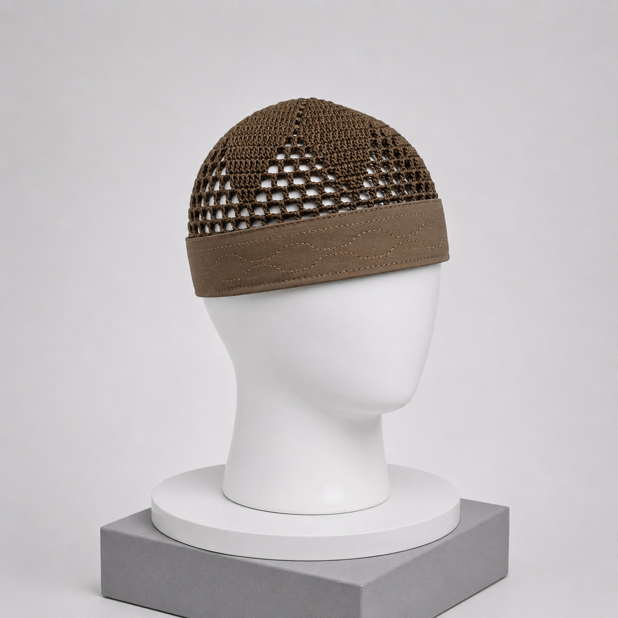 Damishq Cap Brown Crochet Muslim Prayer Cap D008 – AL AZBAR