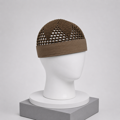 Damishq Cap Brown Crochet Muslim Prayer Cap D008 – AL AZBAR