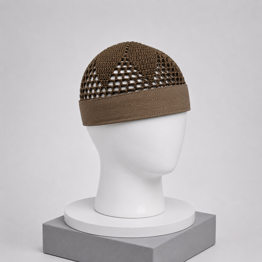 Damishq Cap Brown Crochet Muslim Prayer Cap D008 – AL AZBAR