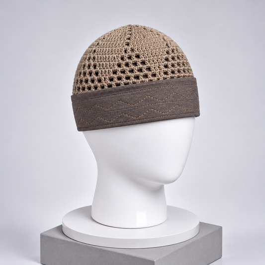 Damishq Cap Brown Crochet Muslim Prayer Cap D008 – AL AZBAR