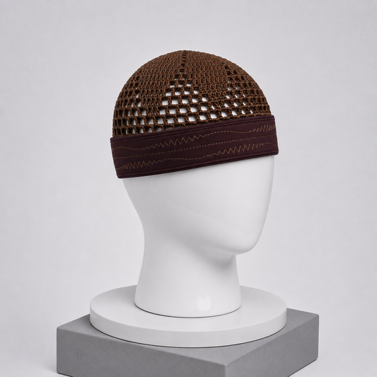 Damishq Cap Brown with Dark Maroon Border D009 – AL AZBAR