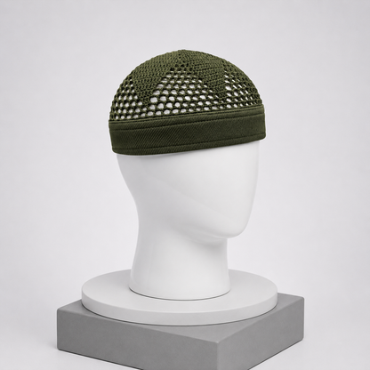 Damishq Cap D002 Olive Green | Stylish Islamic Prayer Cap for Men | AL AZBAR