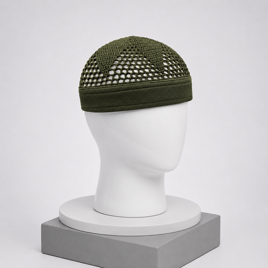 Damishq Cap D002 Olive Green | Stylish Islamic Prayer Cap for Men | AL AZBAR