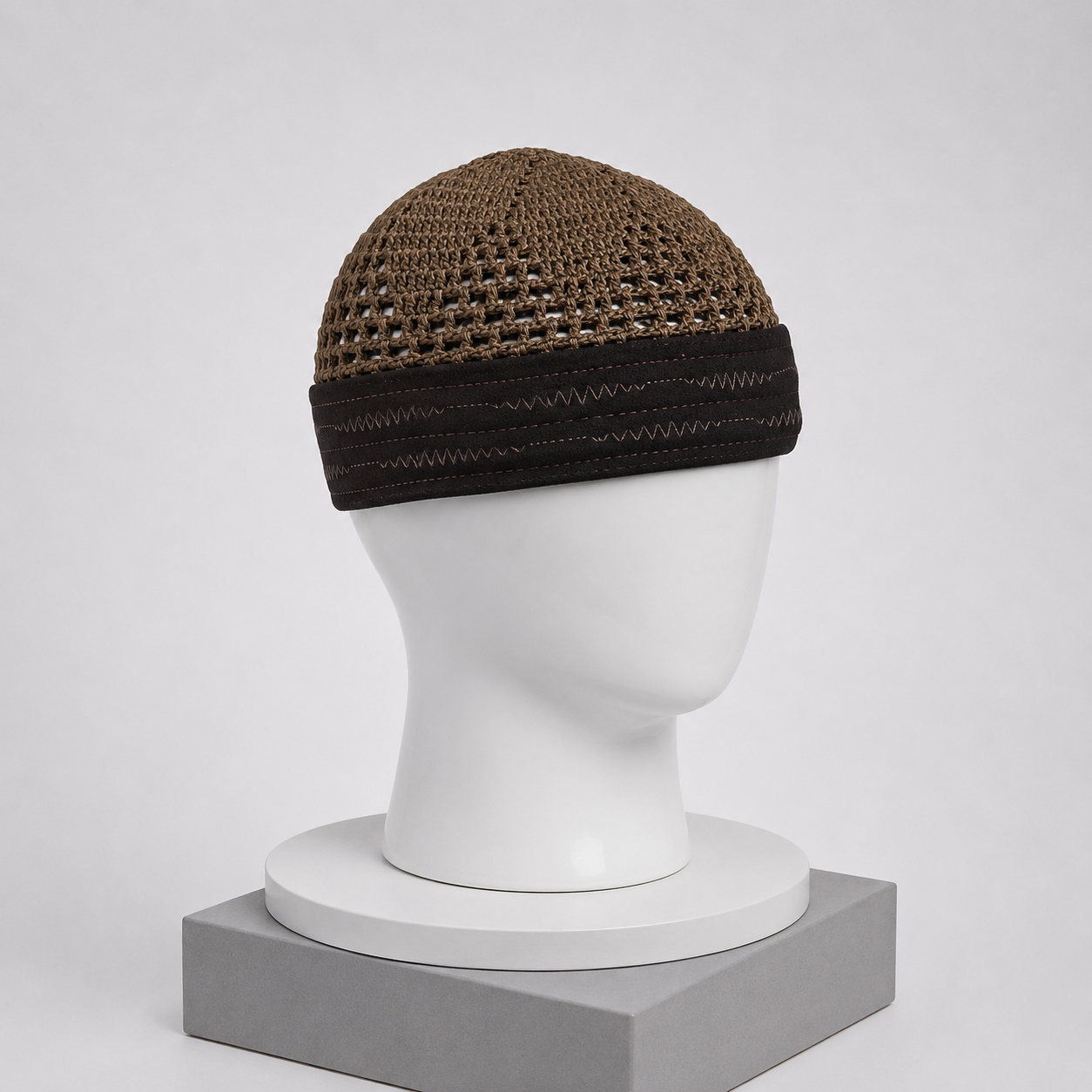 Damishq Cap D003 Brown & Dark Brown | Stylish Islamic Prayer Cap for Men | AL AZBAR