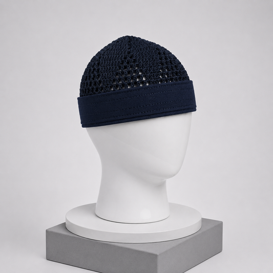 Damishq Cap D005 Deep Navy Blue | Stylish Islamic Prayer Cap for Men | AL AZBAR