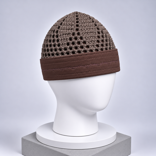 Damishq Cap Dark Brown Crochet Muslim Prayer Cap D007 – AL AZBAR