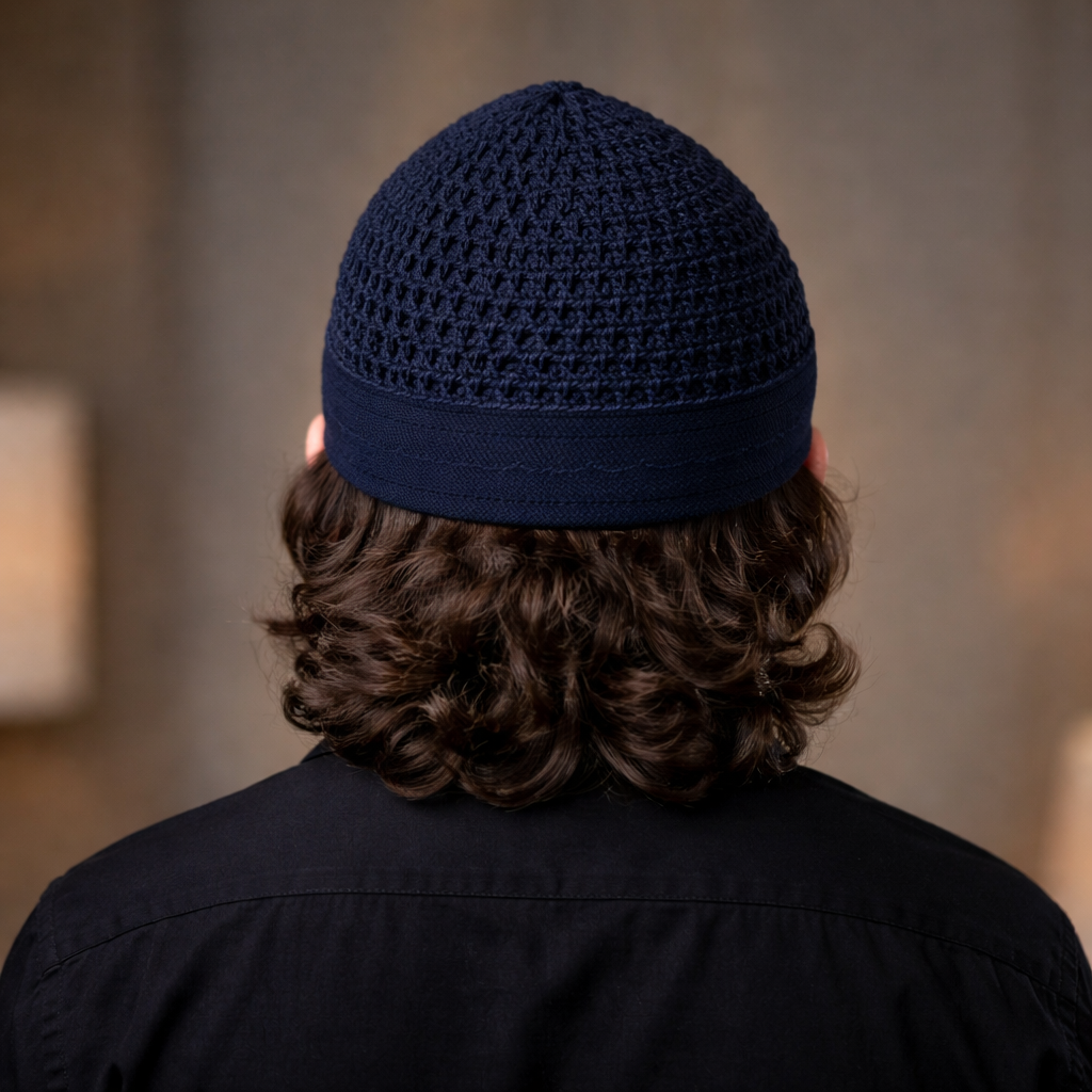 Damishq Cap Navy Blue with Matching Border – Premium Perfect Fit Namaz Cap | AL-AZBAR