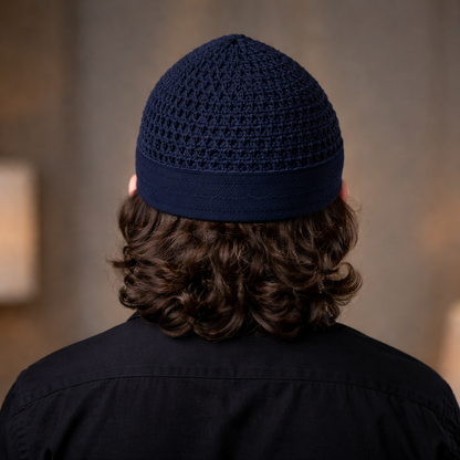 Damishq Cap Navy Blue with Matching Border – Premium Perfect Fit Namaz Cap | AL-AZBAR
