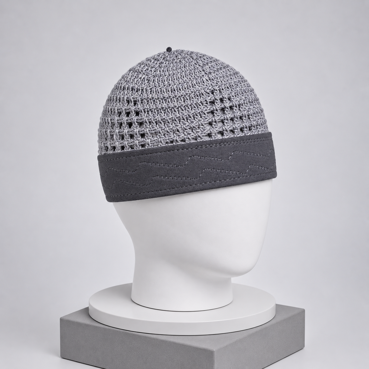 Damishq Charcoal Grey Crochet Namaz Cap – Premium Islamic Kufi Topi AL AZBAR – D017