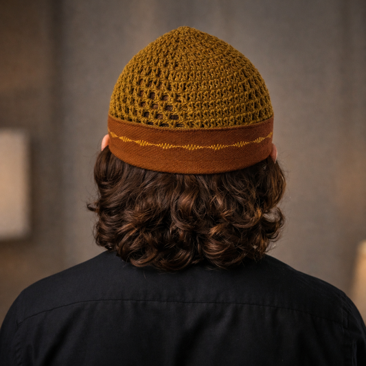 Damishq Golden Namaz Cap with Matching Golden Border – Royal Luxury Prayer Cap for Men  AL-AZBAR