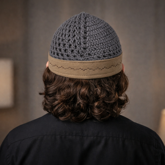 Damishq Grey Namaz Cap with Cream Border – Elegant Premium Prayer Cap for Men  AL-AZBAR