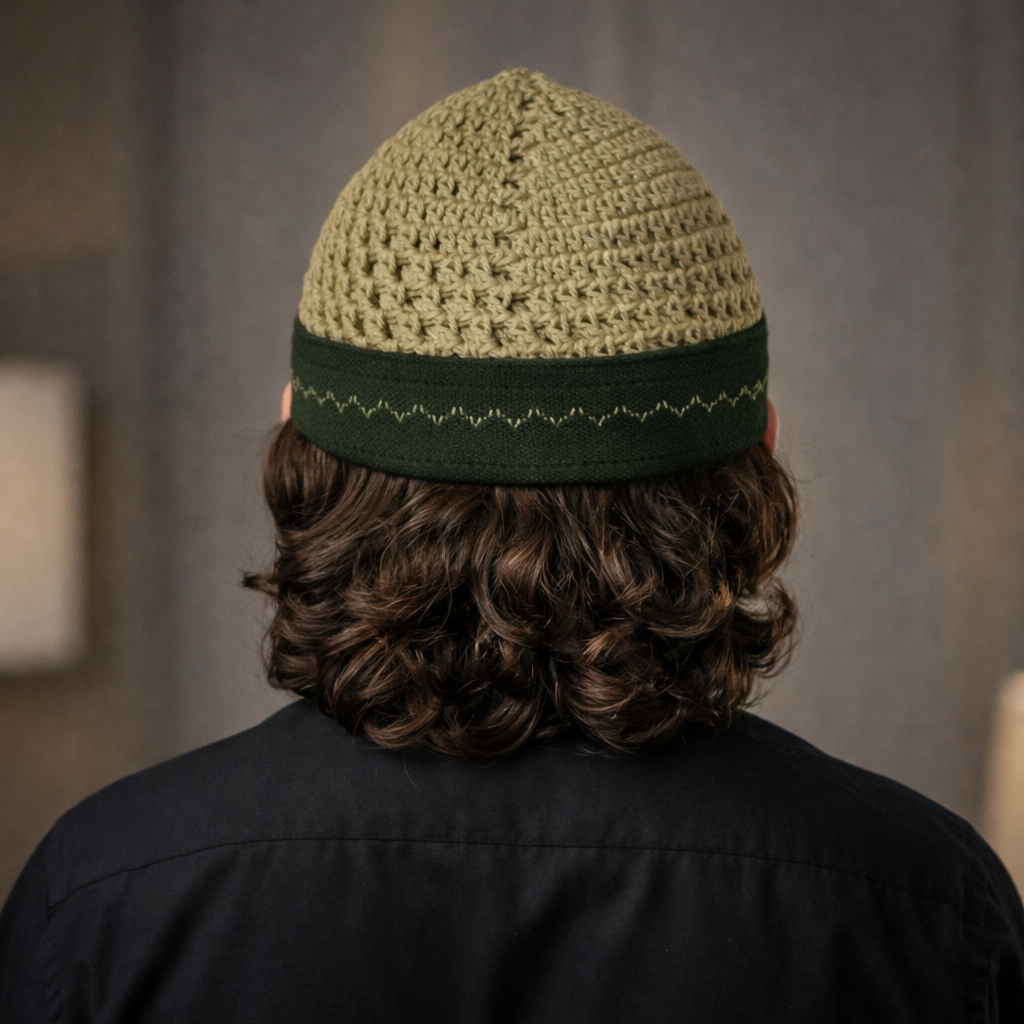 Damishq Light Green Namaz Cap with Deep Green Border – Premium Elegant Prayer Cap for Men  AL-AZBAR