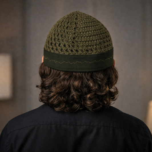 Damishq Medium Green Namaz Cap with Deep Green Border – Premium Royal Prayer Cap for Men  AL-AZBAR